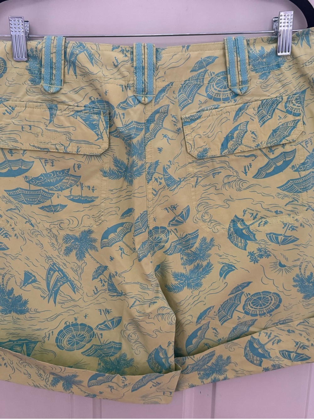 Liz Claiborne Yellow Shorts with Teal Tropical Print - Picture 5 of 6